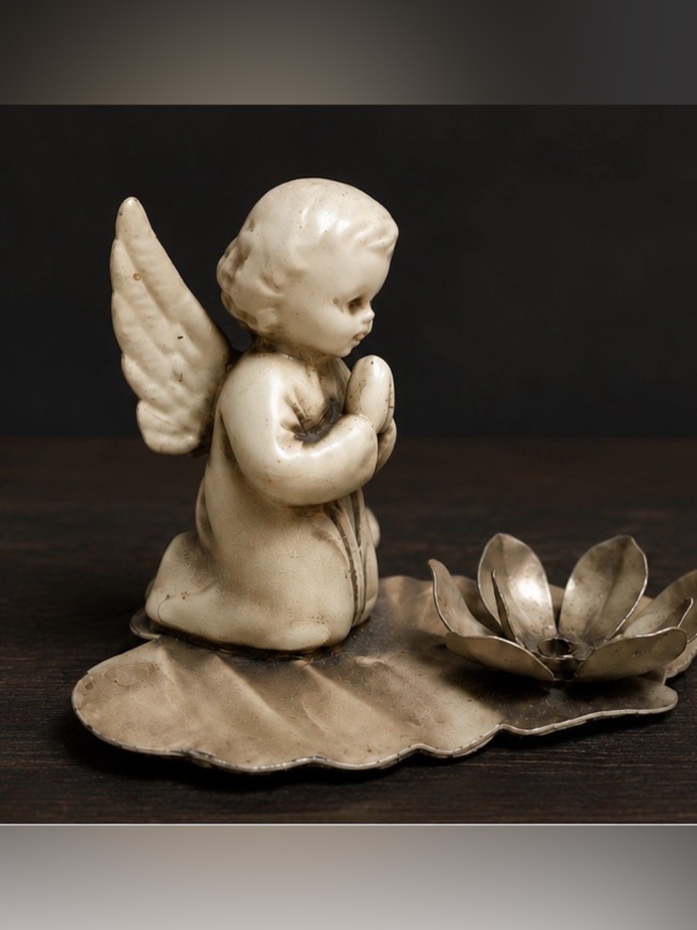 Vintage Praying Angel Candle Holder
Metal Figurine • 4" Tall